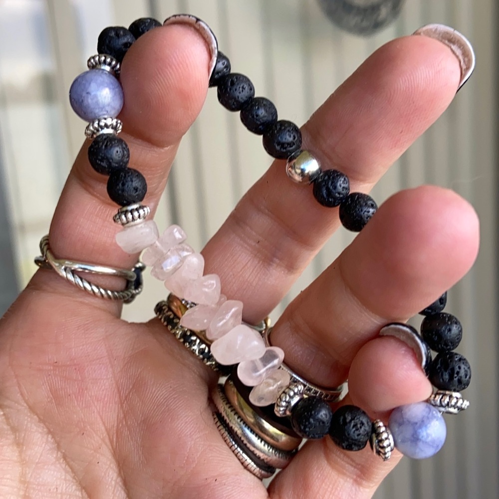 π΄ rose quartz angelite & lava rock bracelet - Picture 6 of 12